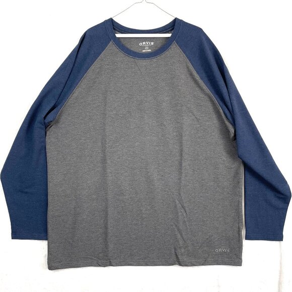 Orvis Classic Collection Shirt Mens XXL Gray Blue Long Sleeve Baseball Raglan - Picture 1 of 7